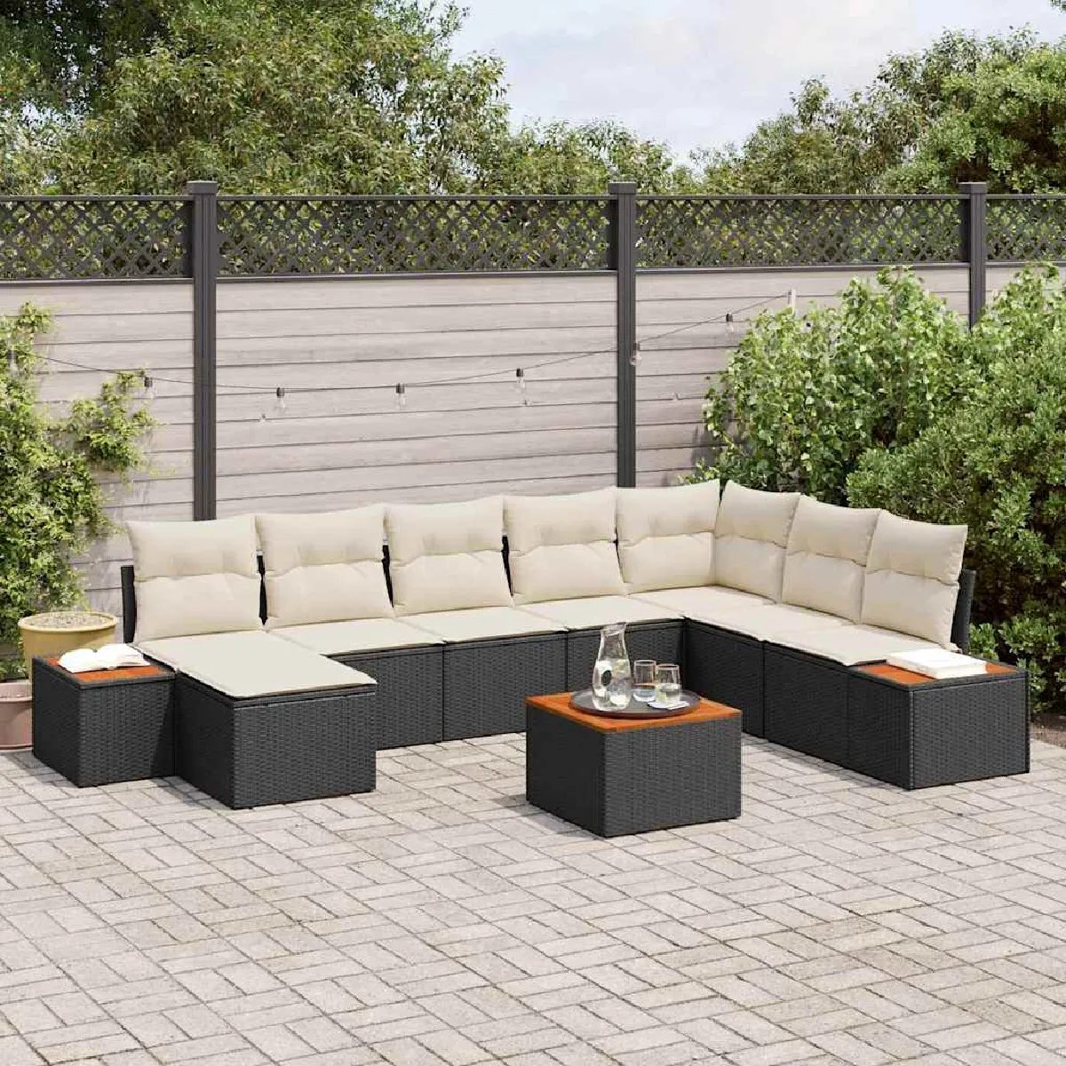vidaXL Ensemble de canapé de jardin avec coussin 9 pcs et Crème - vue 7