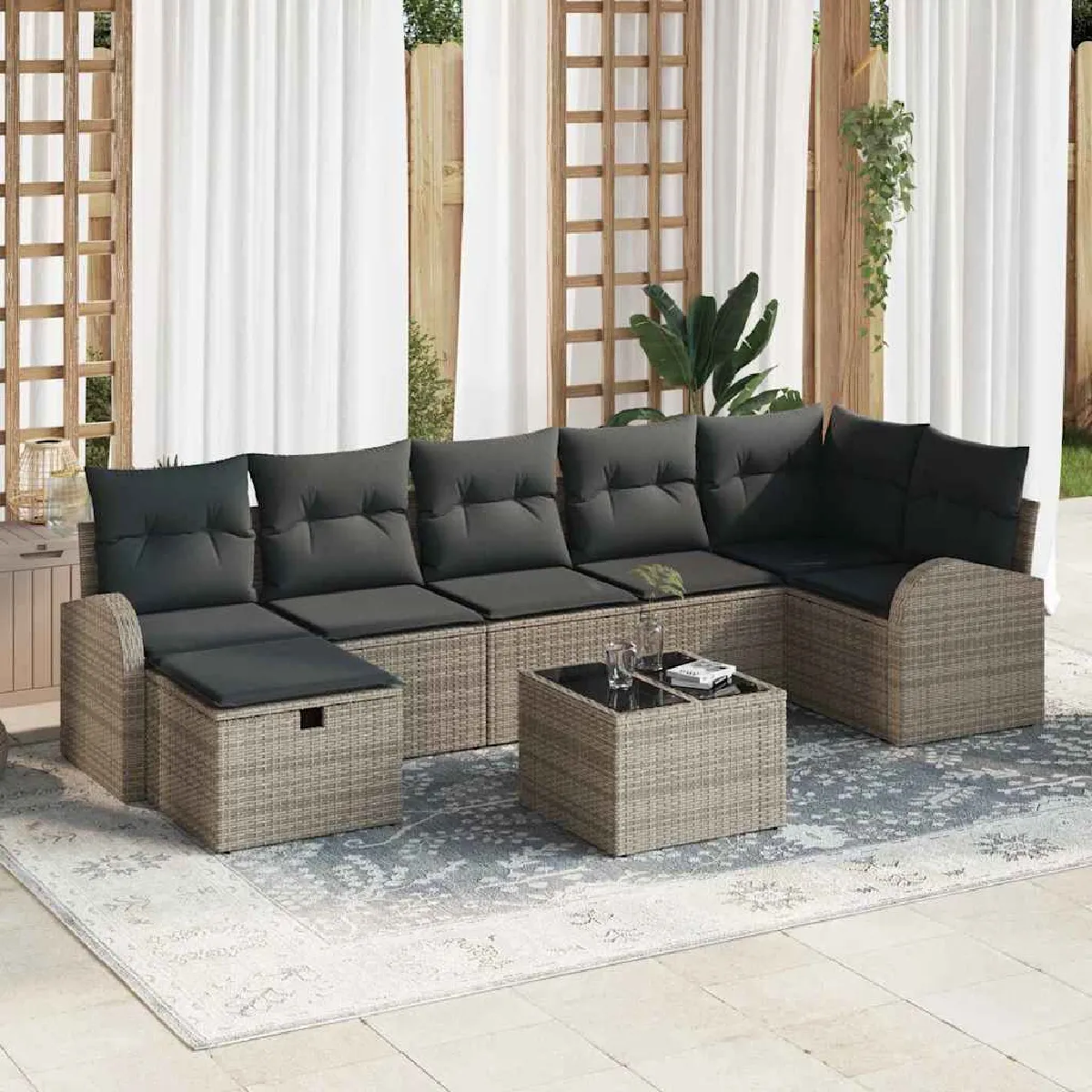 vidaXL Ensemble de canapé de jardin avec coussin 8 pcs Gris Poly rotin