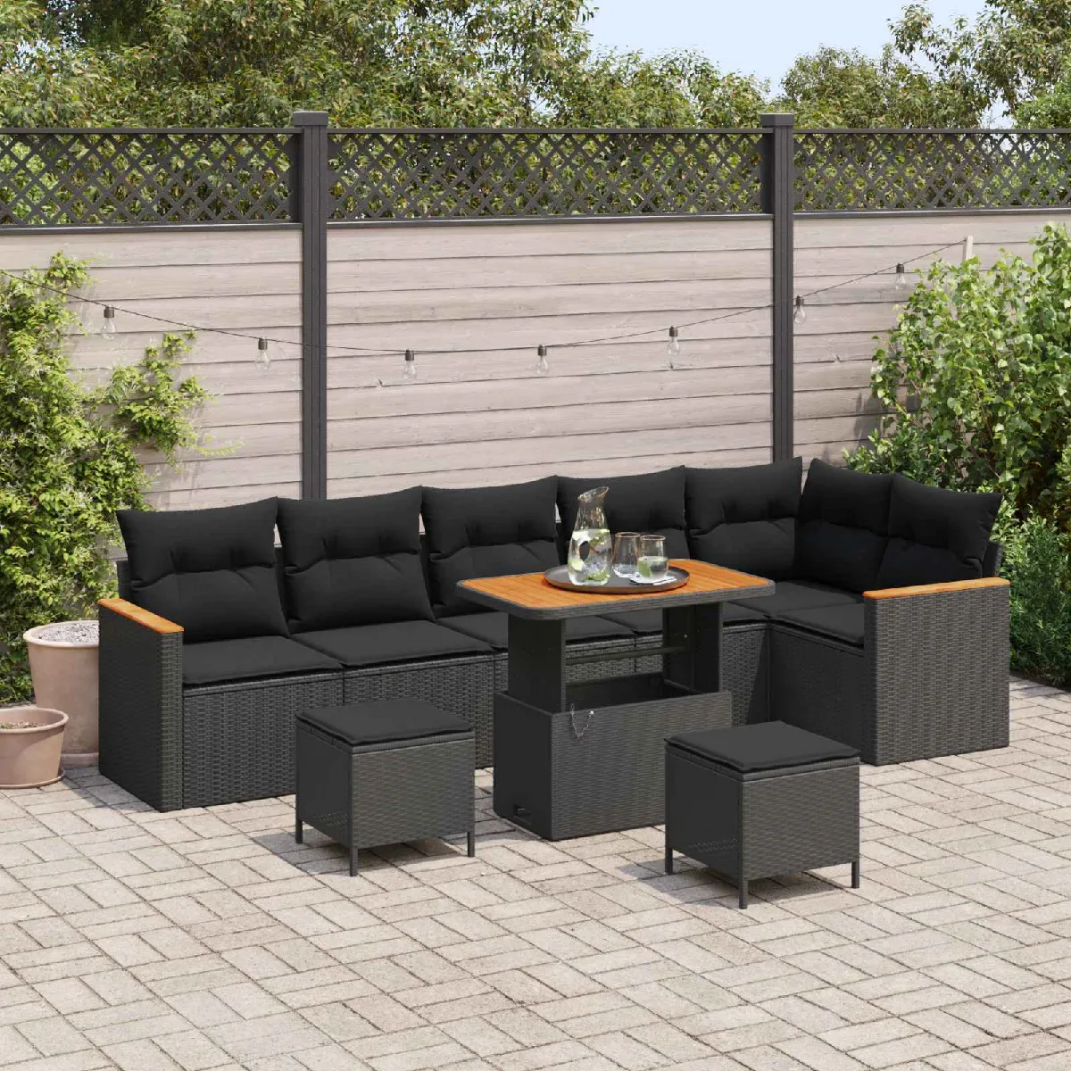 vidaXL Ensemble de canapé de jardin 9 pcs Noir polyrotin