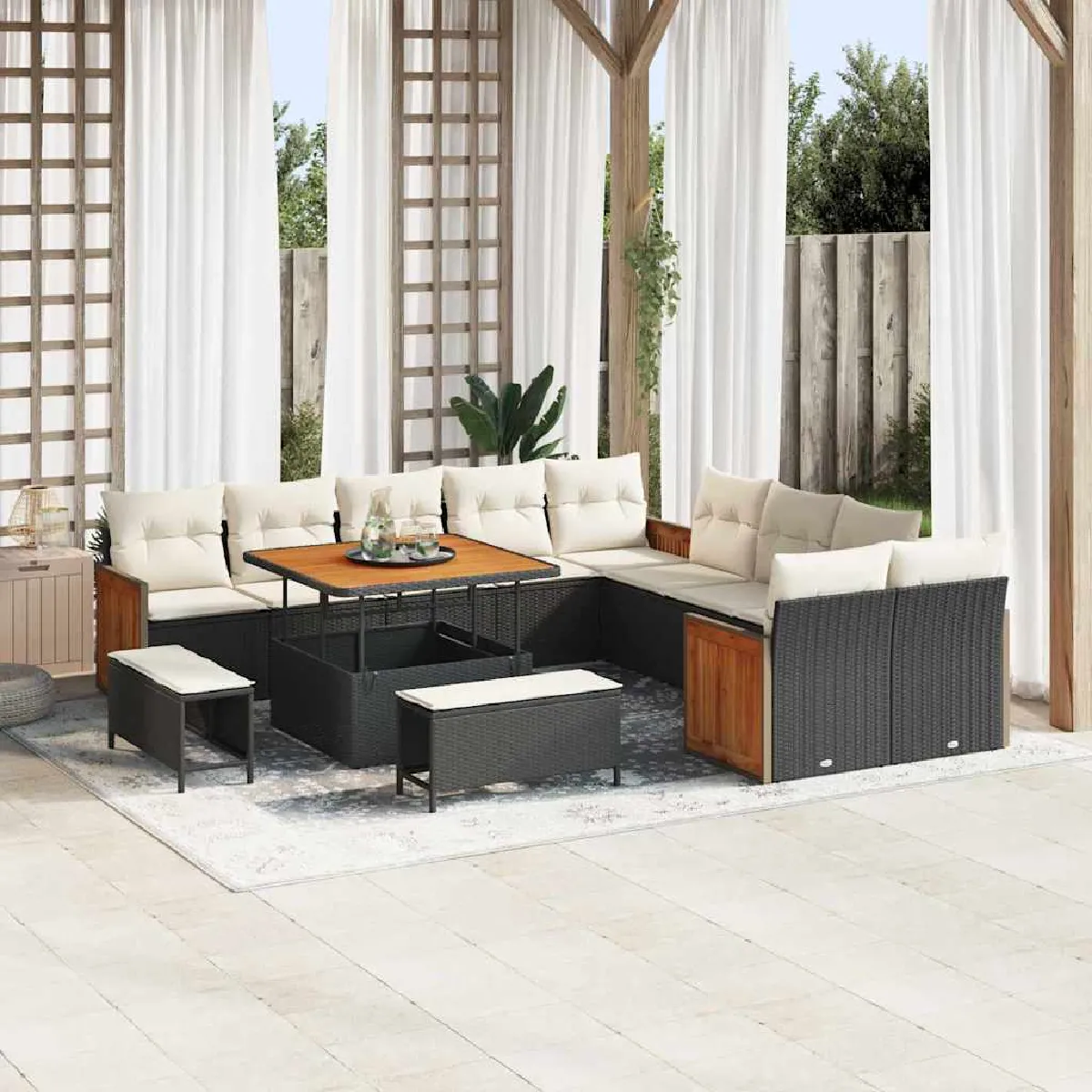 vidaXL Ensemble de canapé de jardin 17 pcs Noir et Crème polyrotin