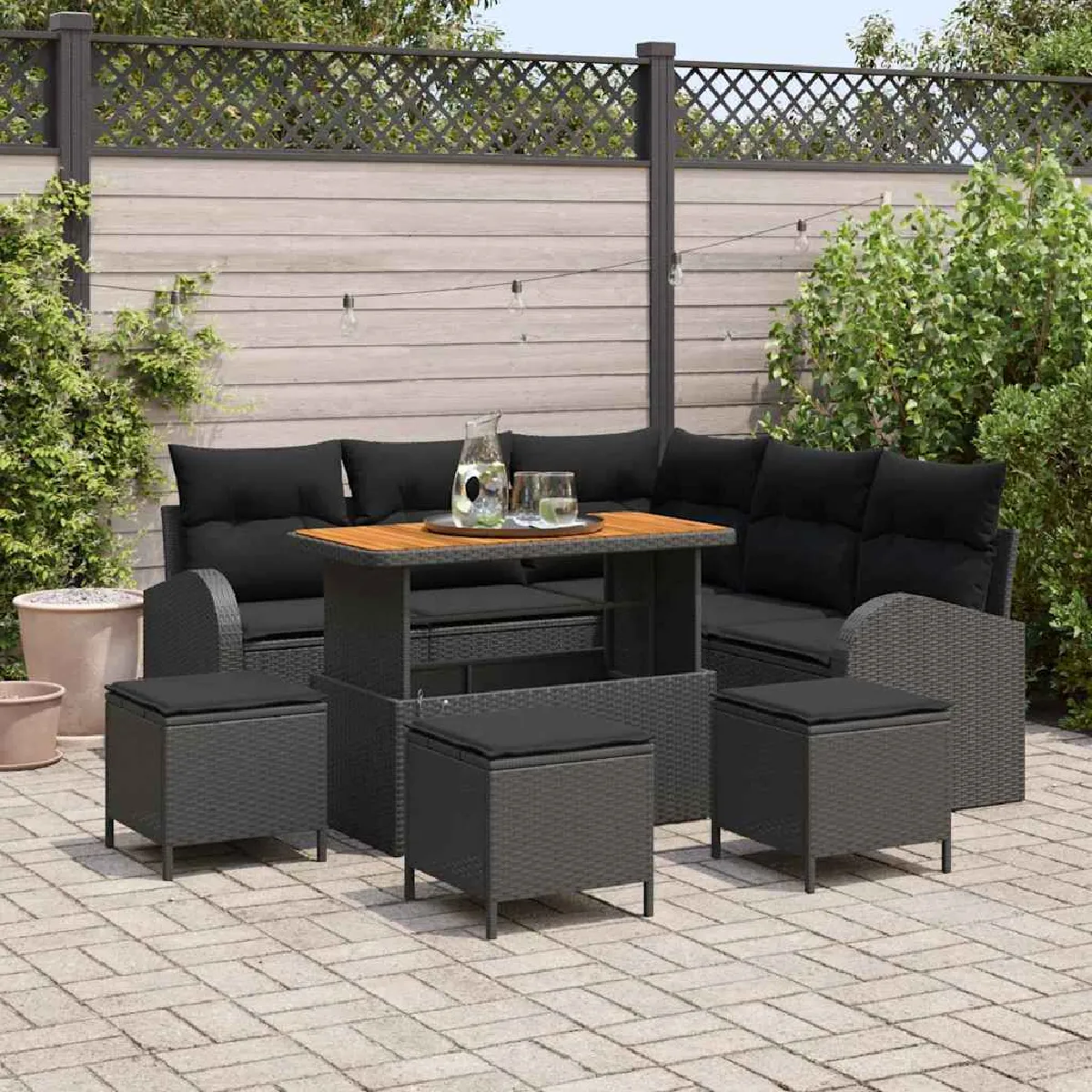 vidaXL Ensemble de canapé de jardin avec coussin 9 pcs Noir