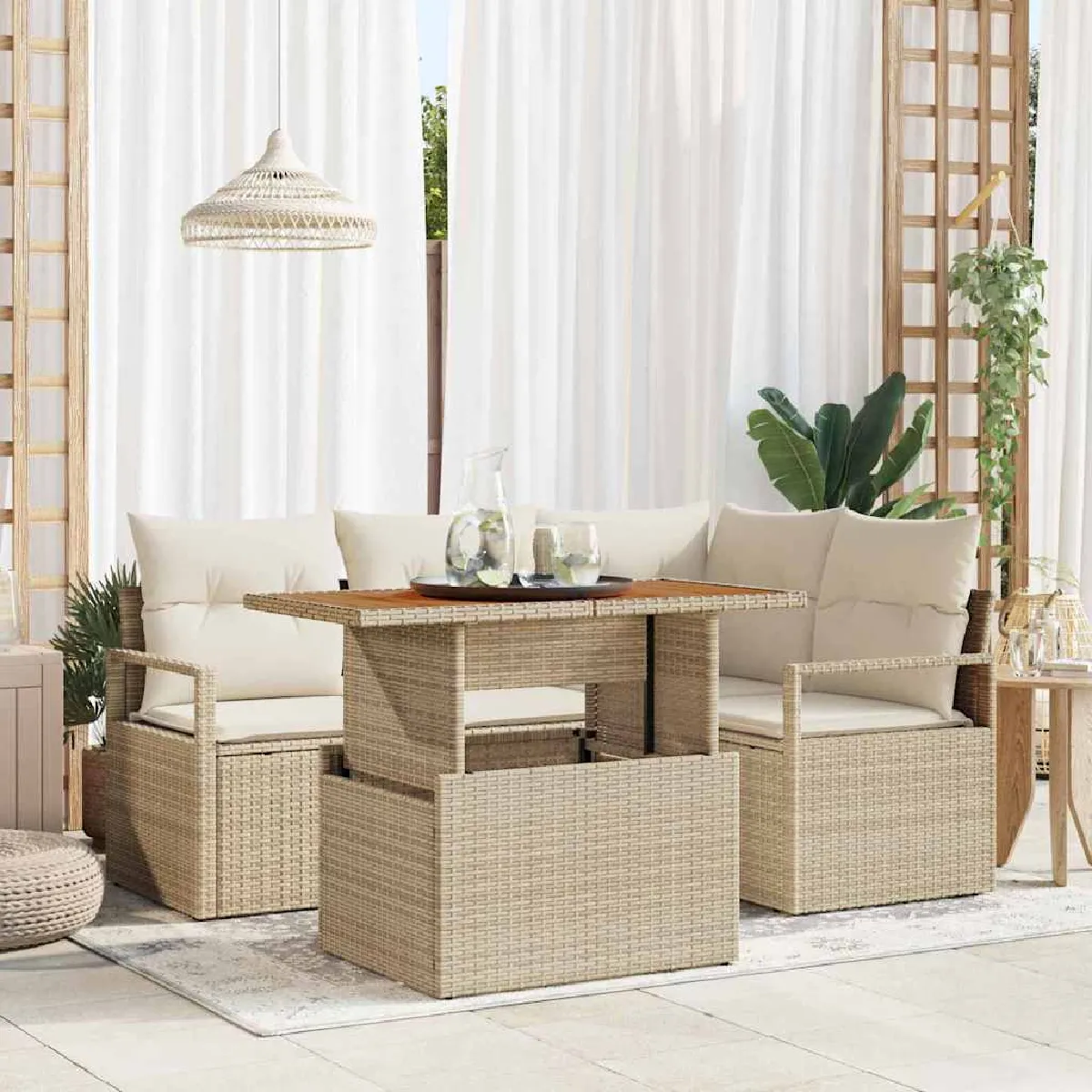 vidaXL Canapé de Jardin 5 pièces avec Coussins Rattan - vue 2