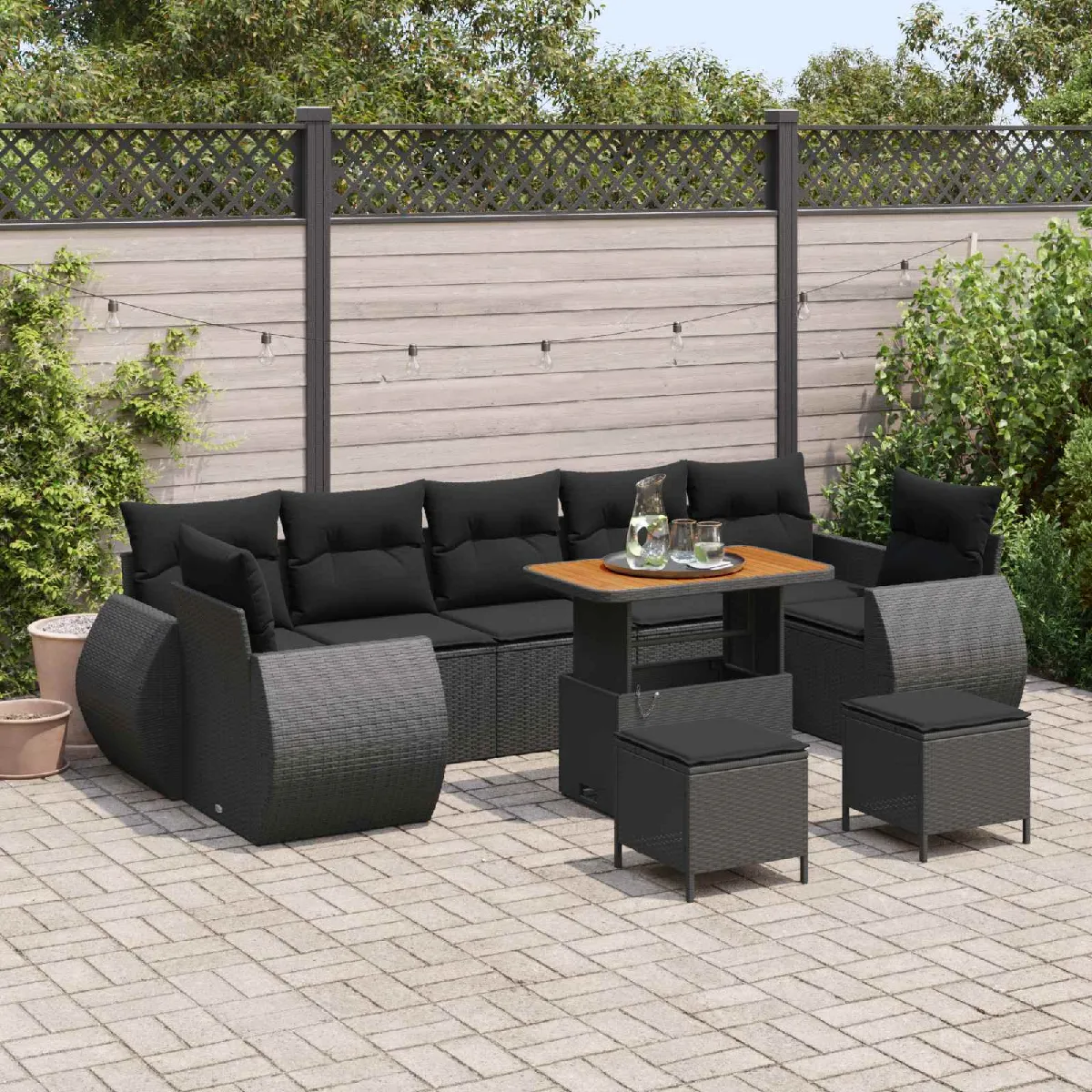 vidaXL Ensemble de canapé de jardin avec coussin 10 pcs Noir