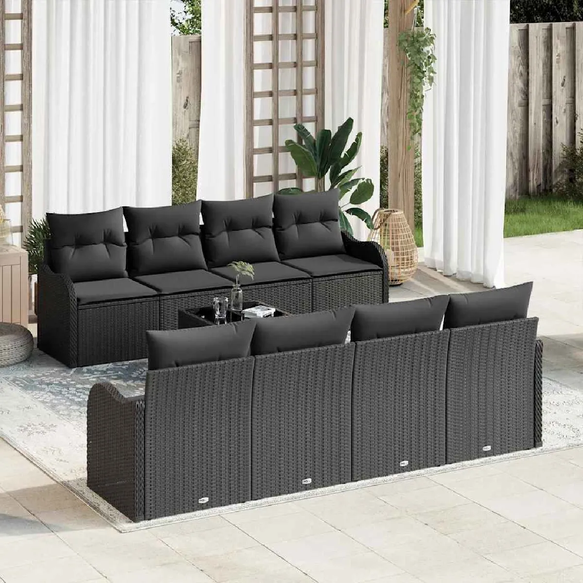 vidaXL Ensemble de canapé de jardin avec coussin 9 pcs Noir