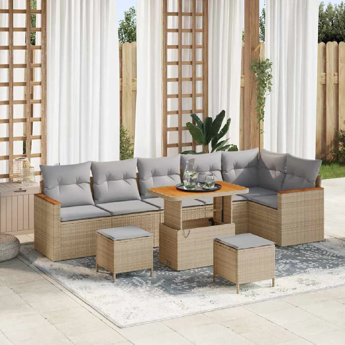 vidaXL Ensemble de canapé de jardin 9 pcs Beige polyrotin