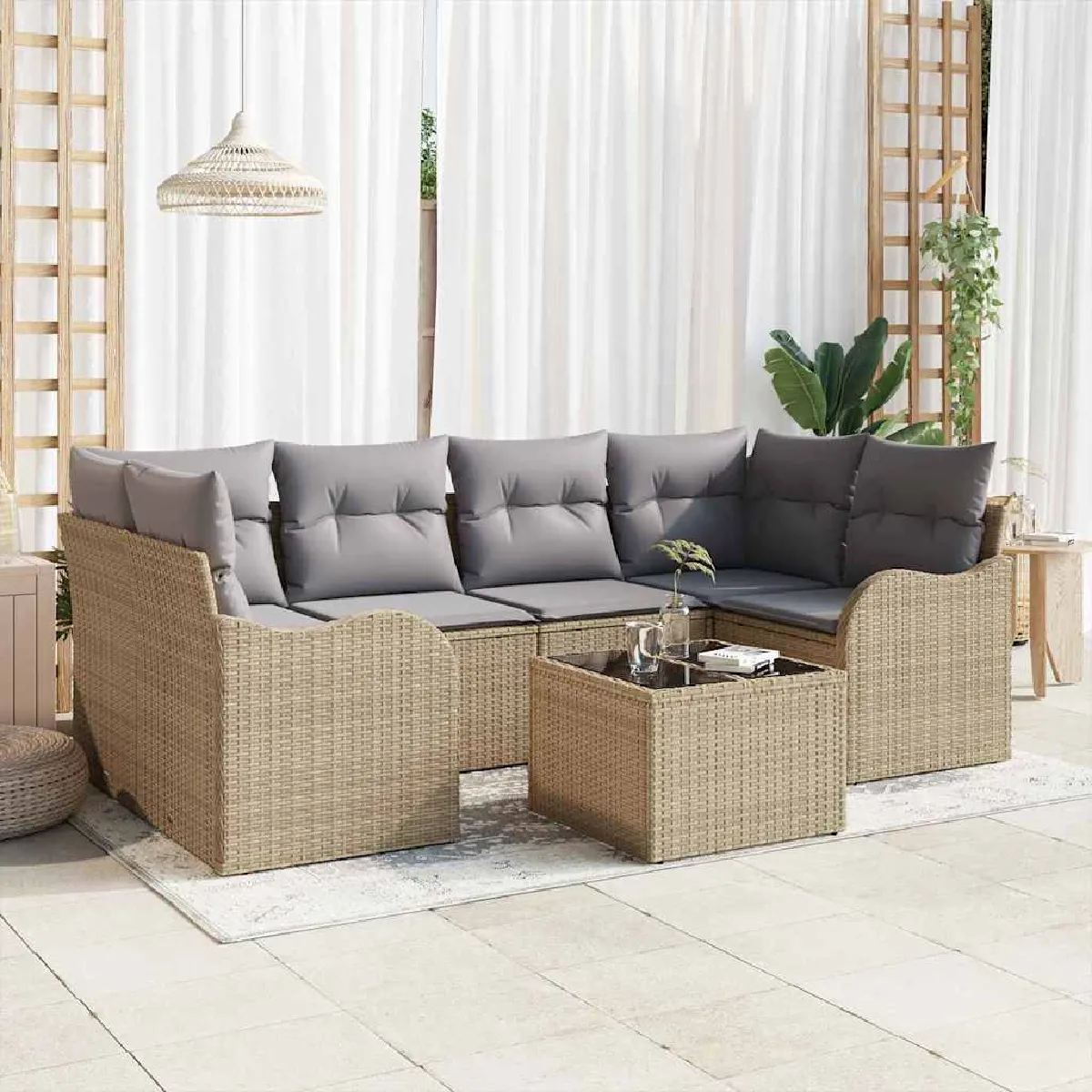 vidaXL Ensemble de canapé de jardin avec coussin 7 pcs et - vue 4