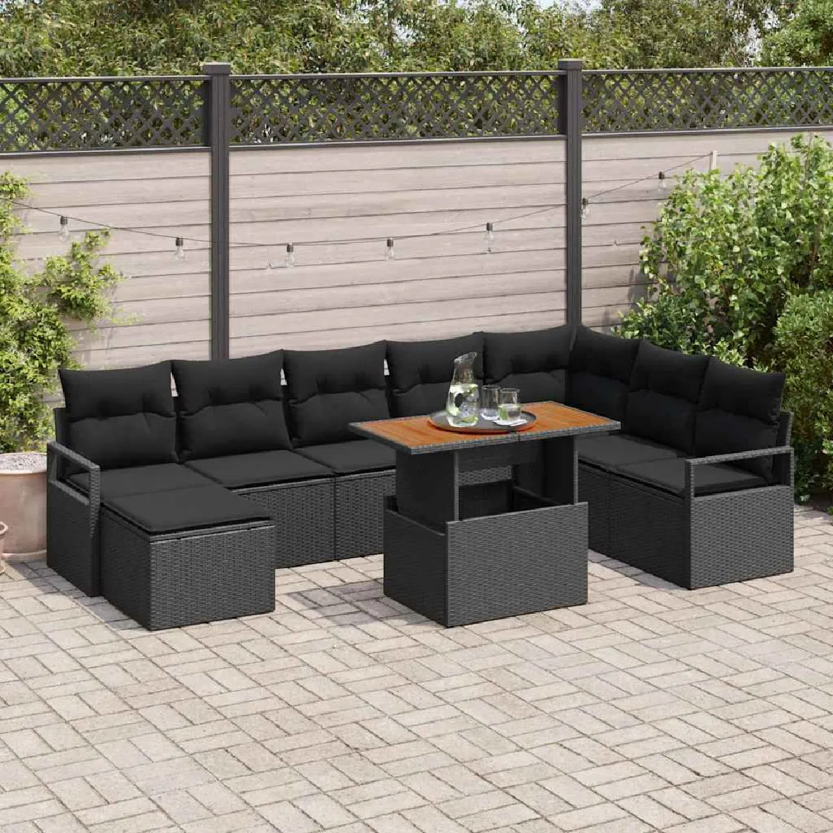 vidaXL Ensemble de canapé de jardin avec coussin 9 pcs et - vue 6