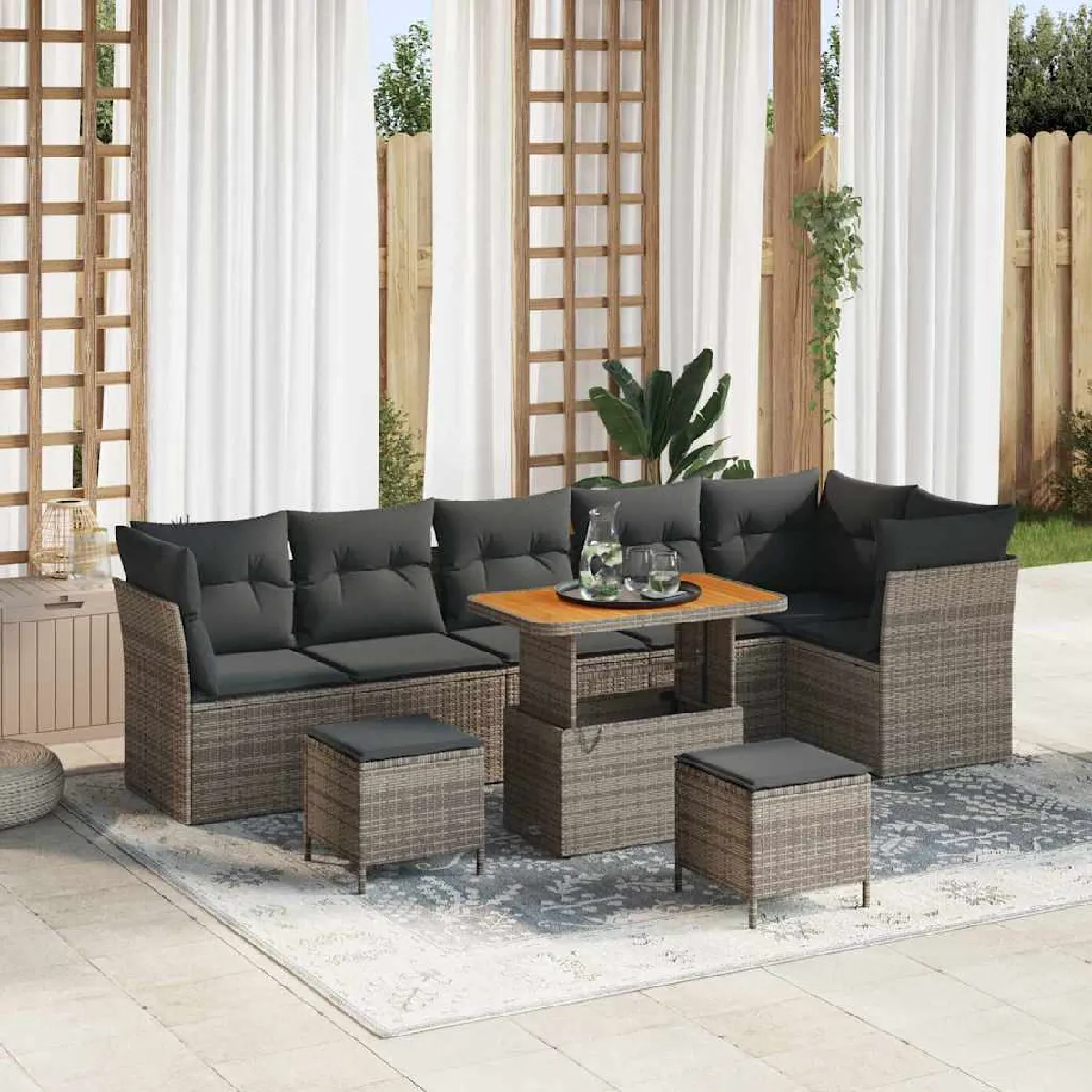 vidaXL Ensemble de canapé de jardin avec coussin 9 pcs - vue 10