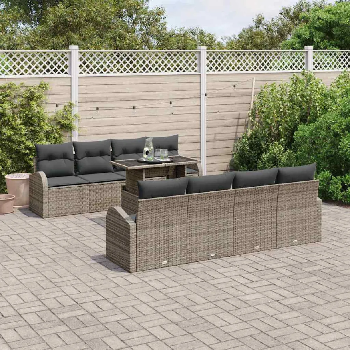 vidaXL Ensemble de canapé de jardin 9 pcs Poly Rattan - vue 7