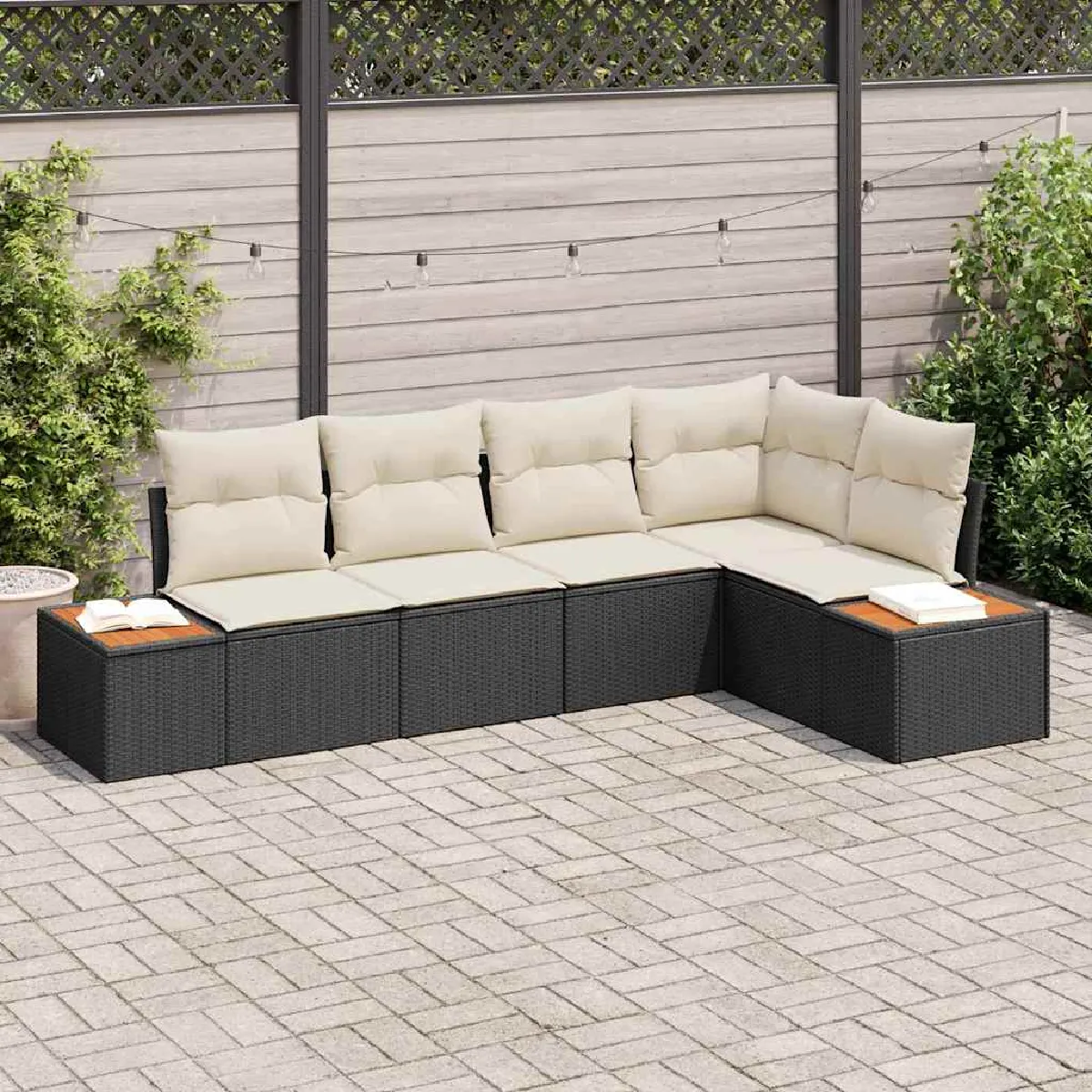 vidaXL Ensemble de canapé de jardin 5 pcs et crème Poly rotin - vue 5
