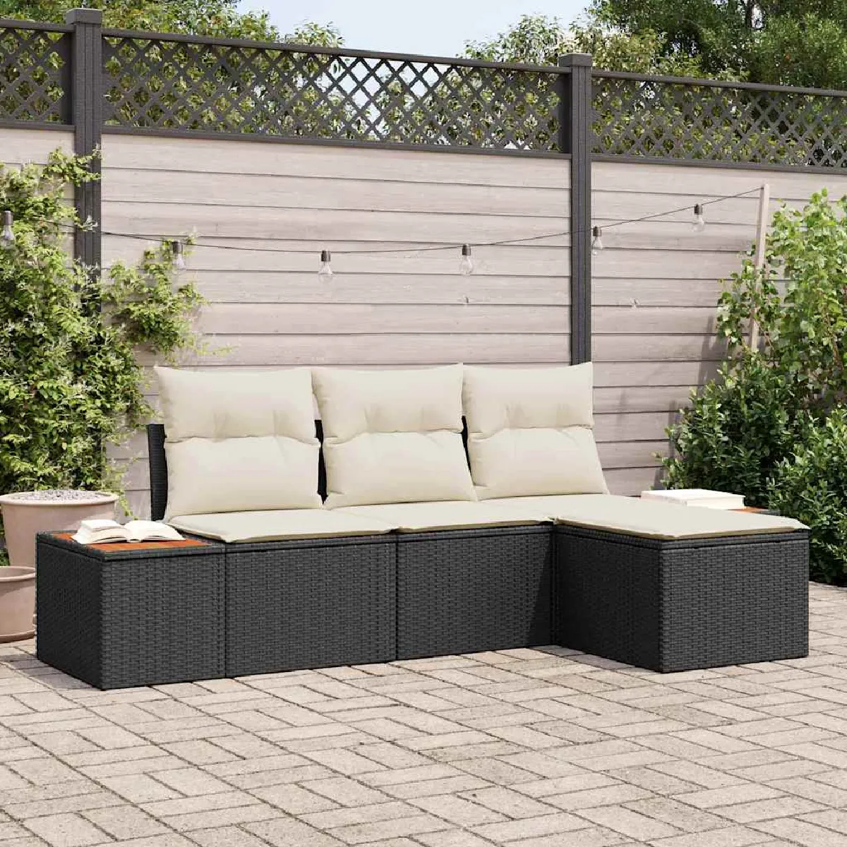 vidaXL Ensemble de canapé de jardin 4 pcs et Crème Poly Rattan