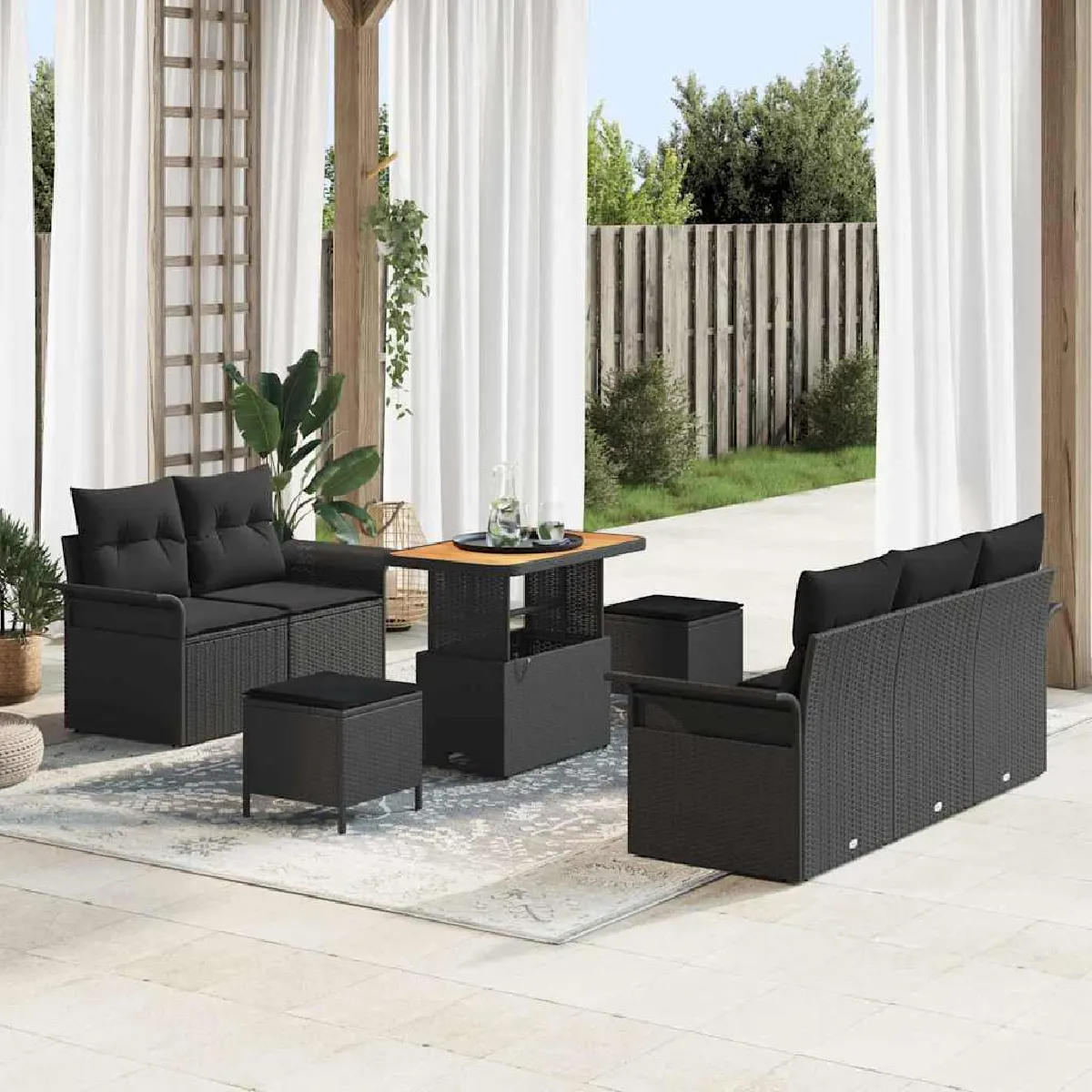 vidaXL Ensemble de canapé de jardin avec coussin 8 pcs Noir