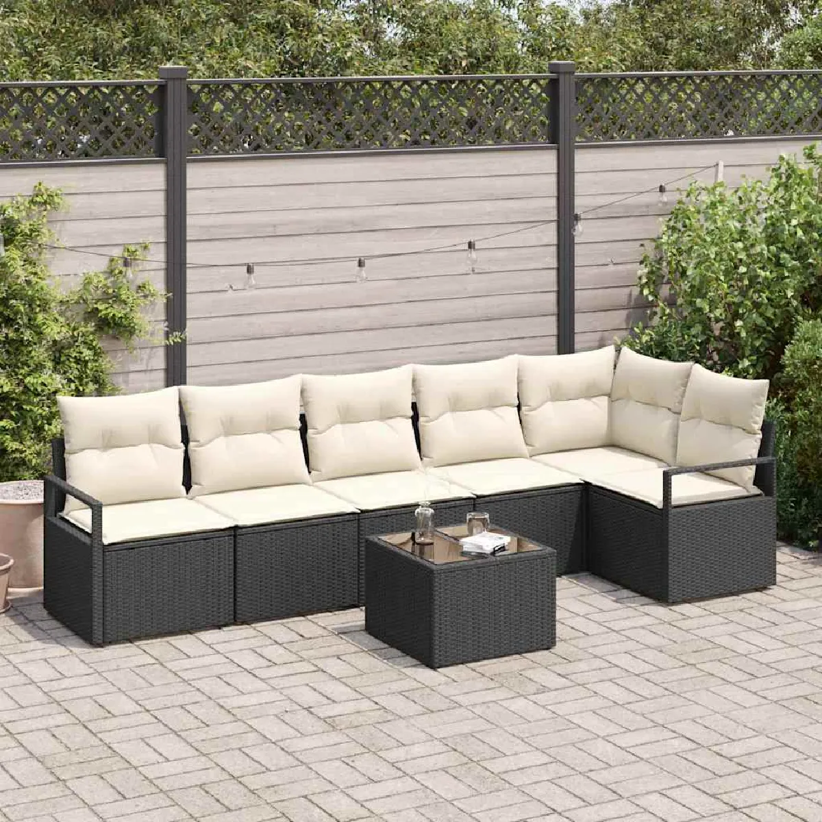 vidaXL Ensemble de canapé de jardin avec coussin 7 pcs et crème - vue 7