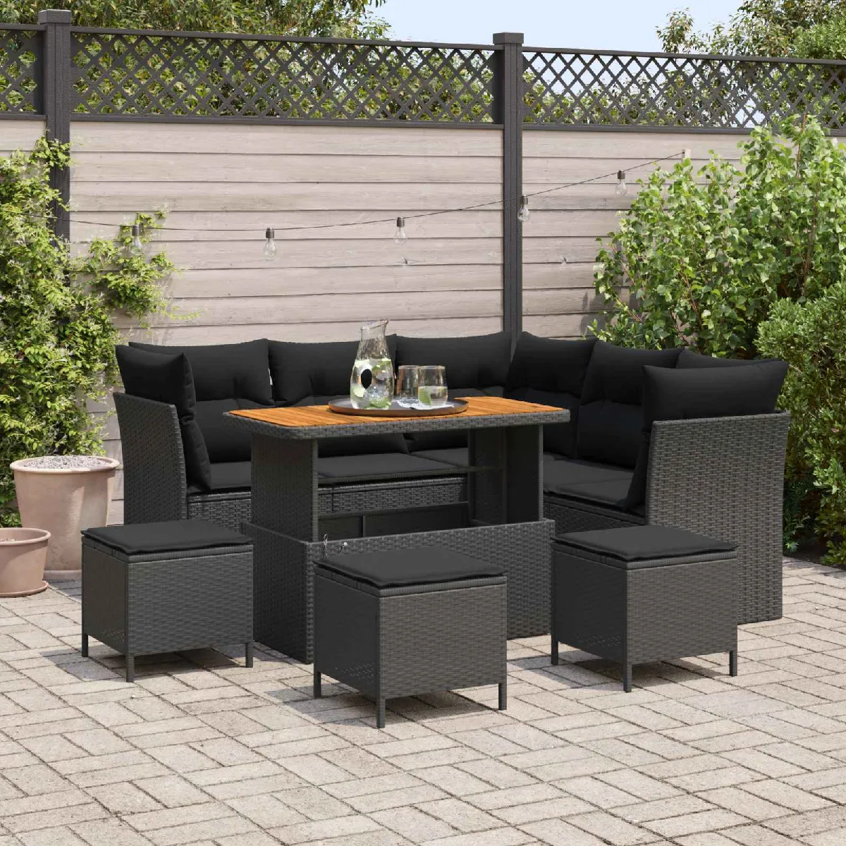 vidaXL Ensemble de canapé de jardin avec coussin 9 pcs Noir