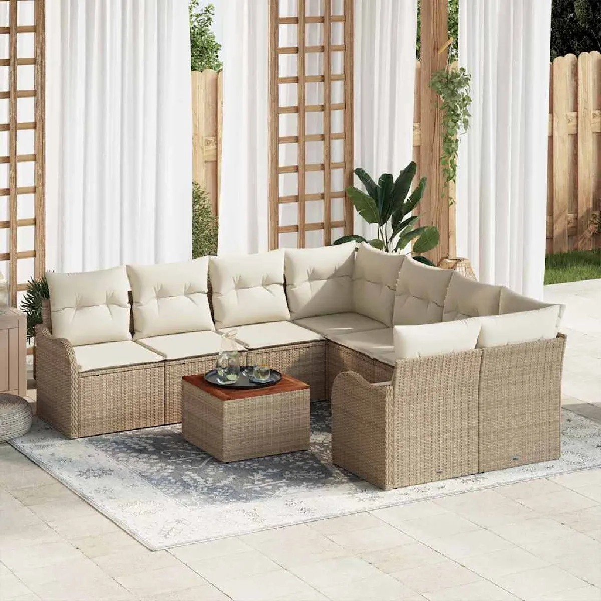 vidaXL Ensemble de canapé de jardin 9 pcs Beige Poly rotin