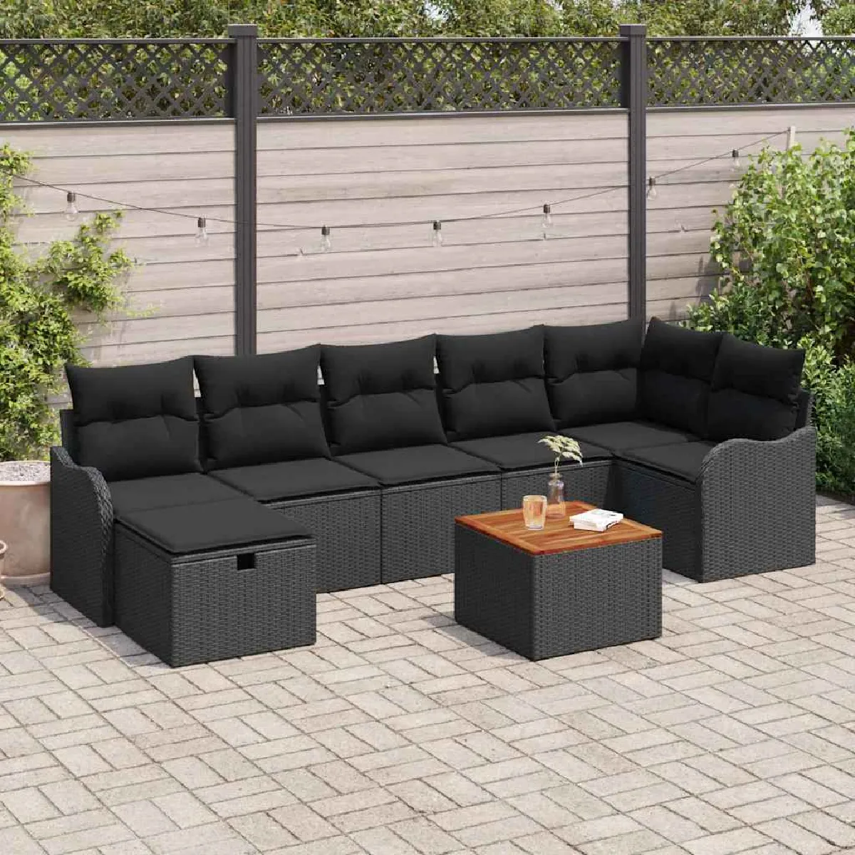 vidaXL Ensemble de canapé de jardin avec coussin 8 pcs Noir Poly rotin