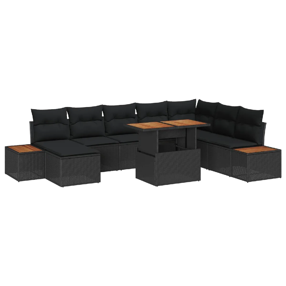vidaXL Ensemble de salle à manger pour jardin 9 pcs Noir et Marron