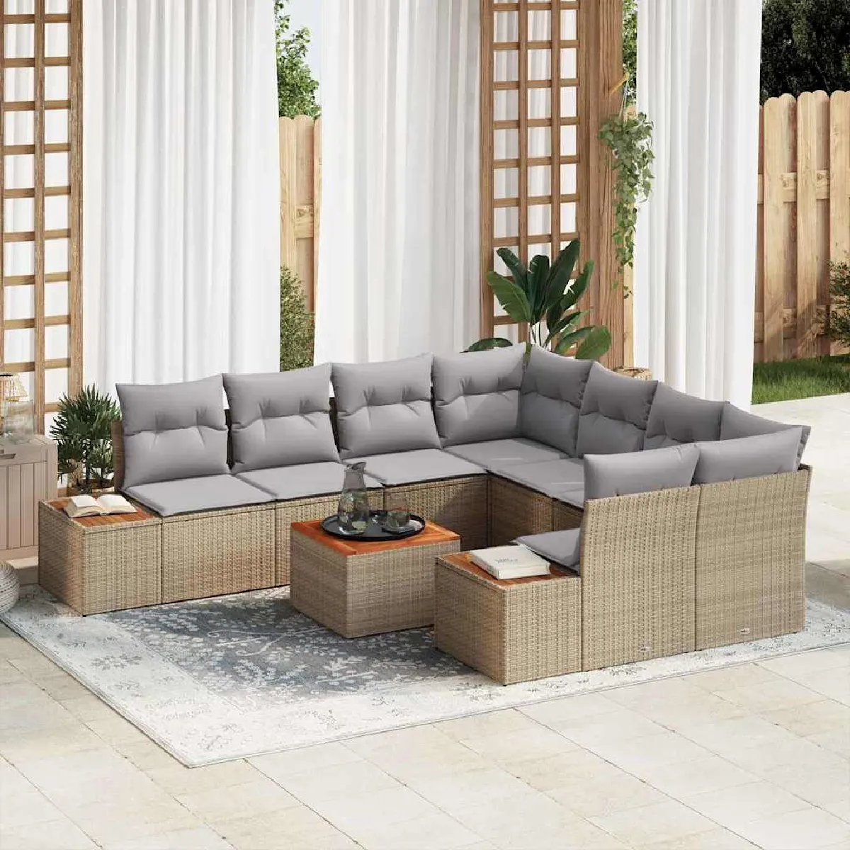 vidaXL Ensemble de canapé de jardin 9 pcs Poly rotin - vue 3