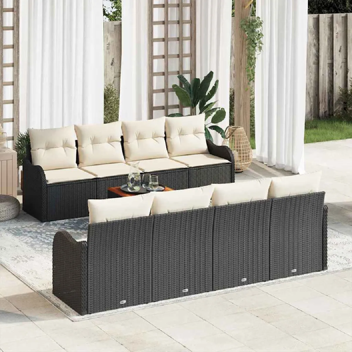 vidaXL Ensemble de canapé de jardin 9 pcs Noir et Crème polyrotin
