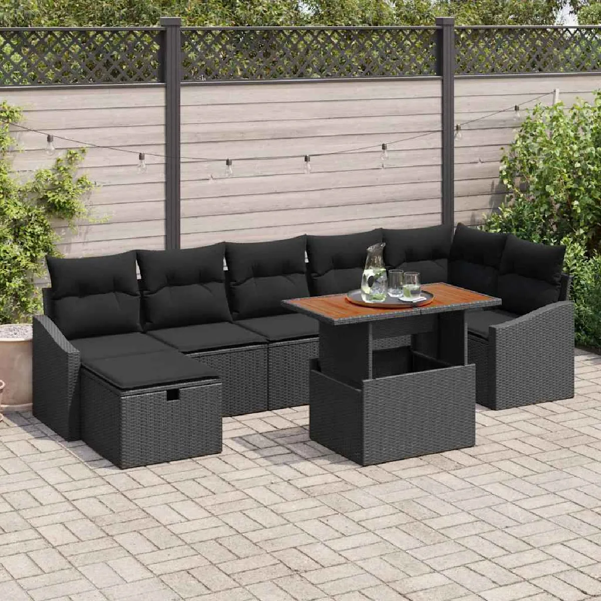vidaXL - Salon de jardin 8 pièces - Résine tressée - Noir - Image 3