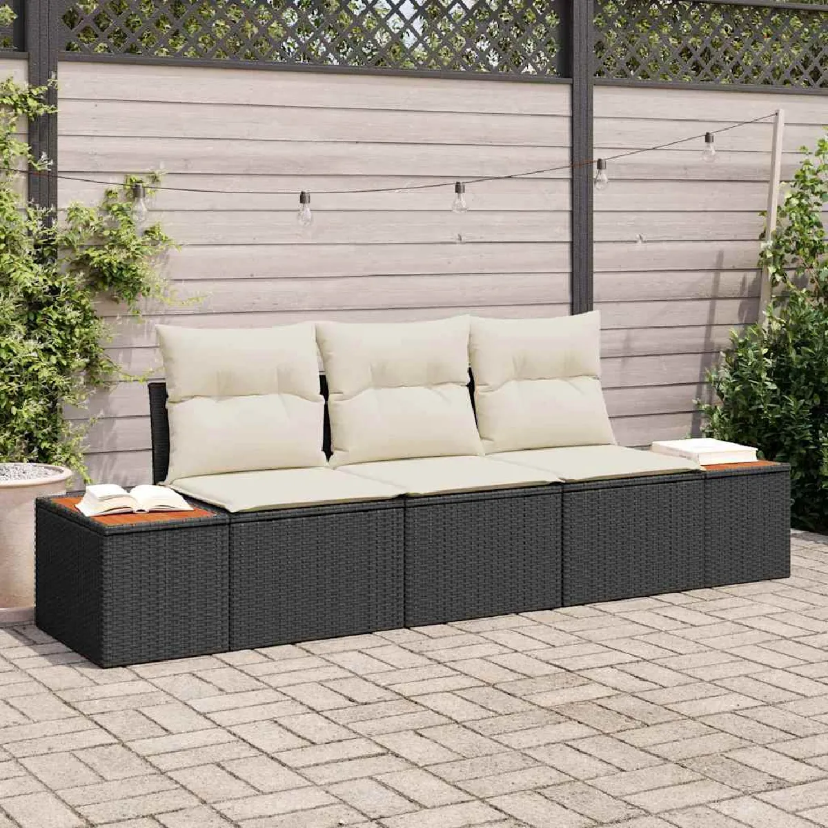 vidaXL Ensemble de canapé de jardin 3 pcs et crème Poly rotin