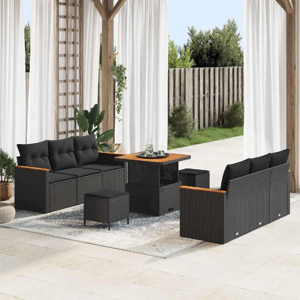 vidaXL Ensemble de canapé de jardin avec coussin 11 pcs Noir polyrotin