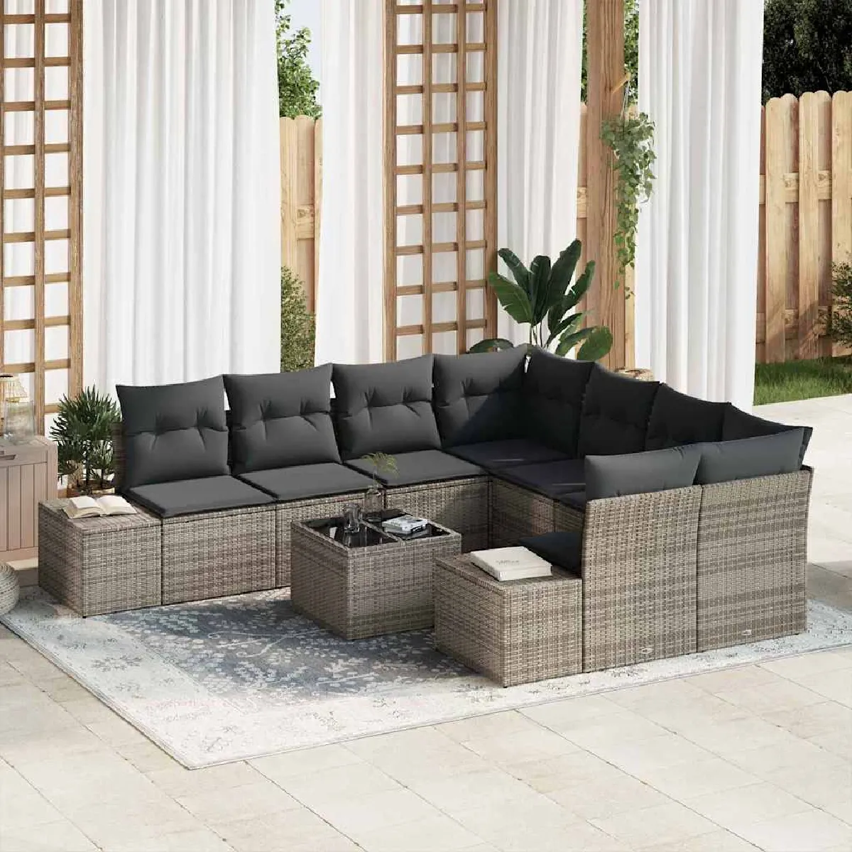 vidaXL Ensemble de canapé de jardin avec coussin 9 pcs polyrotin - vue 3