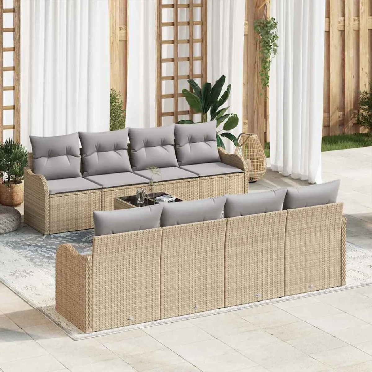 vidaXL Ensemble de canapé de jardin avec coussin 9 pcs et - vue 2
