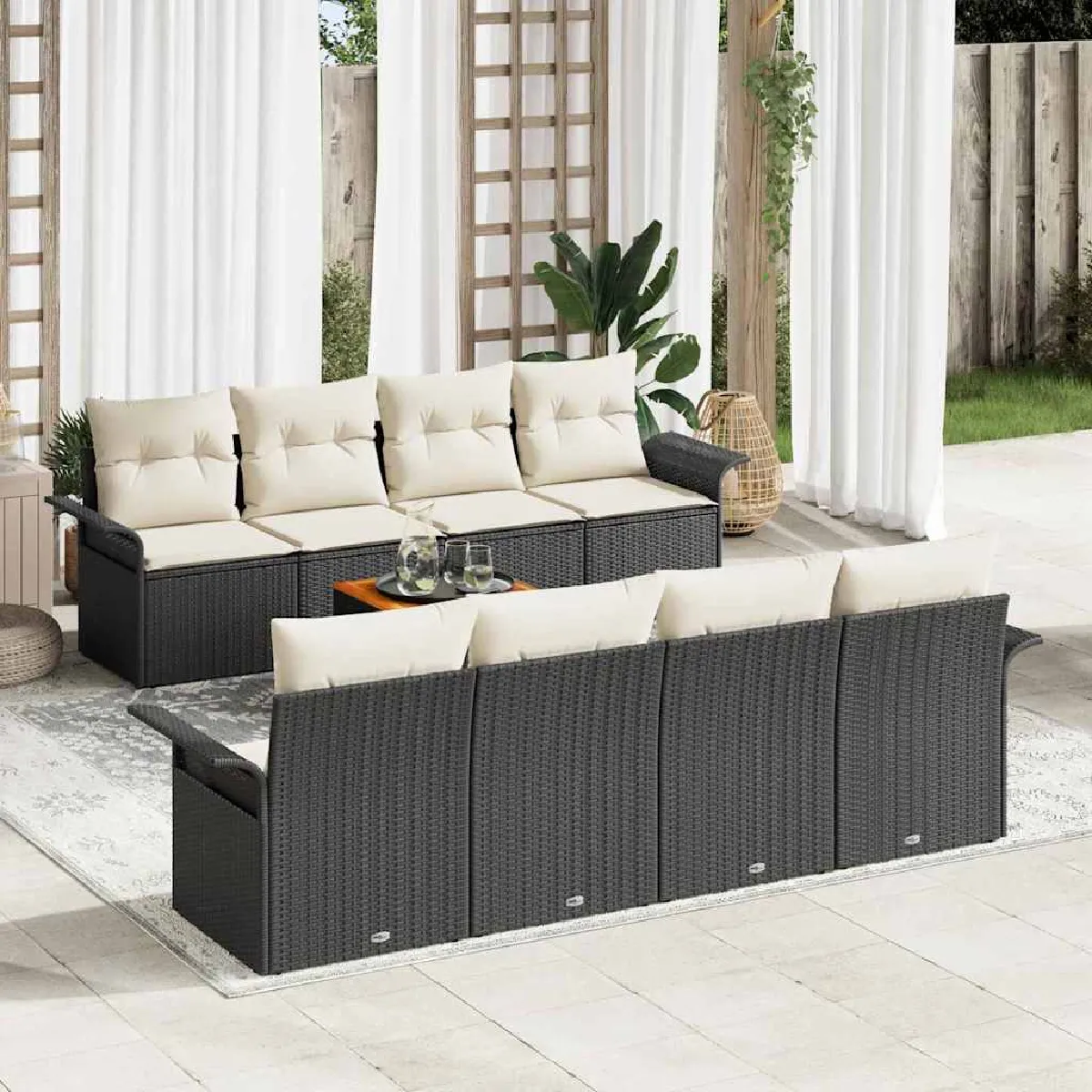 vidaXL Ensemble de canapé de jardin 9 pcs Noir et Crème polyrotin