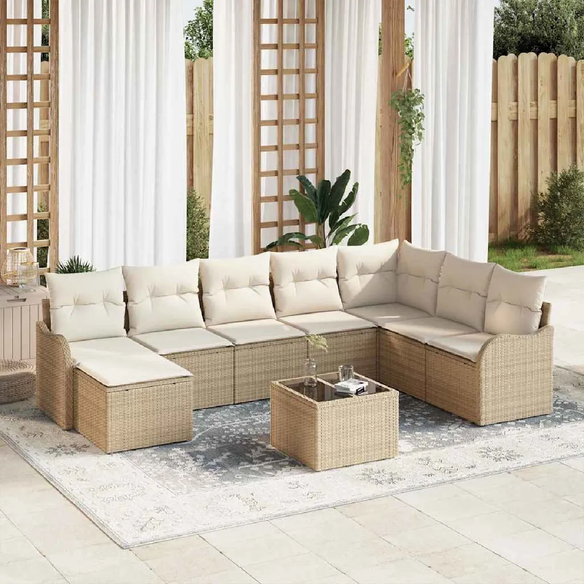 vidaXL Ensemble de canapé de jardin 9 pcs Poly rotin - vue 10