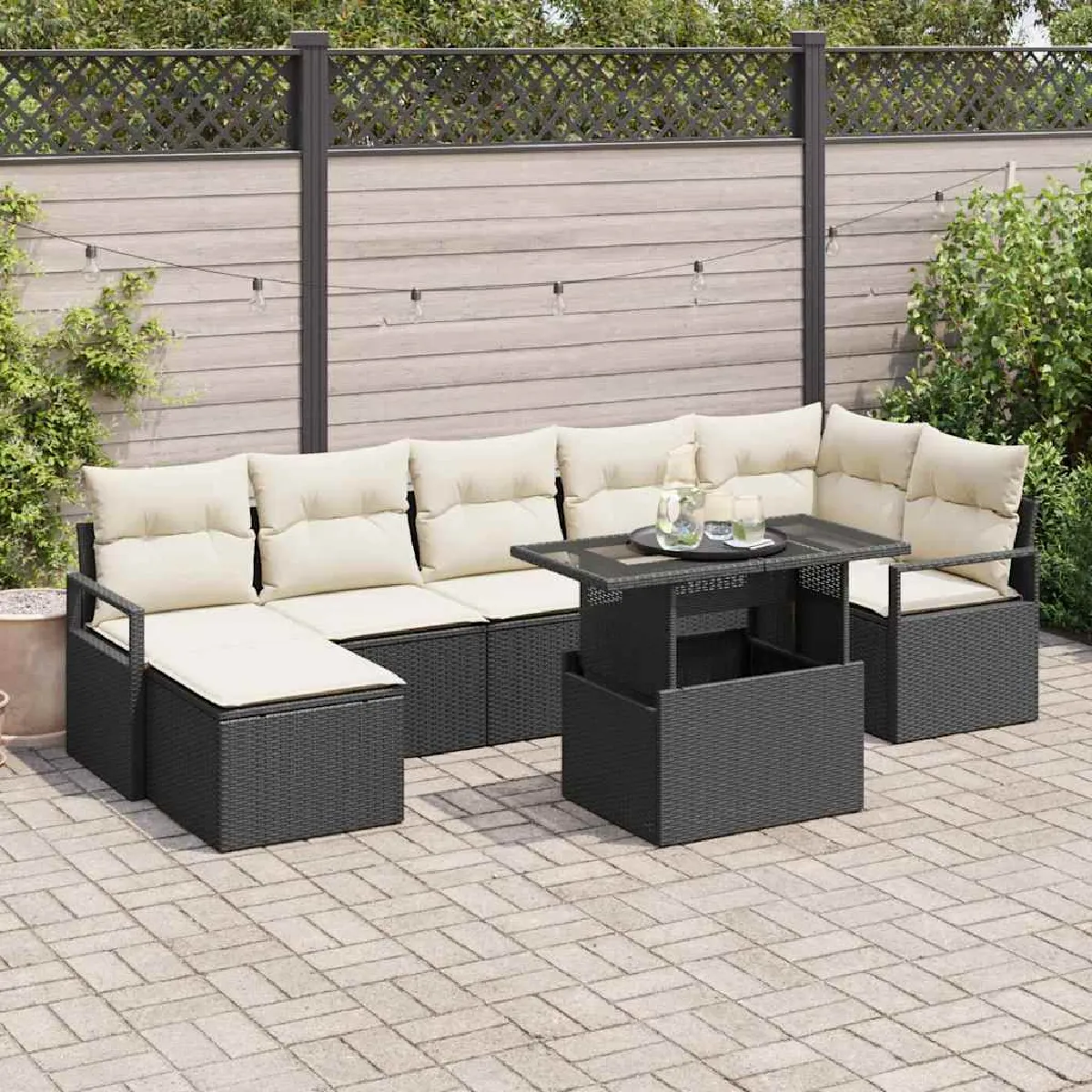 vidaXL Ensemble de canapé de jardin avec coussin 8 pcs Noir et crème
