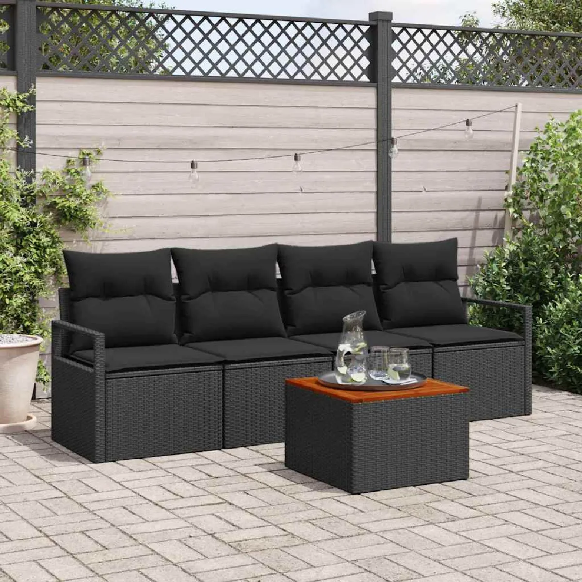 vidaXL Canapé de Jardin de 5 pièces avec Coussins Poly Rattan - vue 7