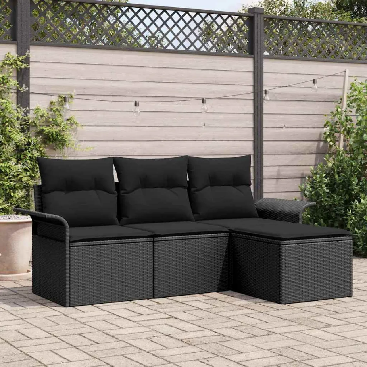 vidaXL Ensemble de canapé de jardin avec coussin 4 pcs Poly rotin - vue 7