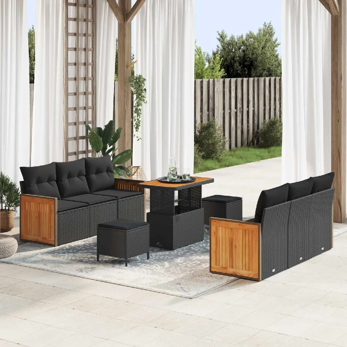 vidaXL Ensemble de canapé de jardin avec coussin 9 pcs - vue 2