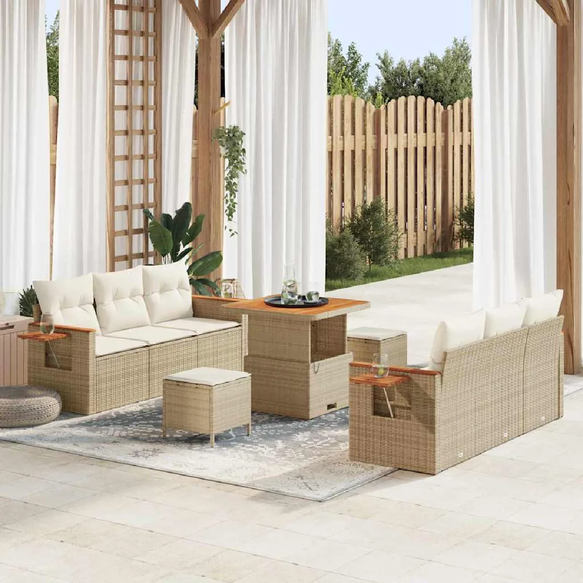 vidaXL Ensemble de canapé de jardin avec coussin 9 pcs et crème - vue 2