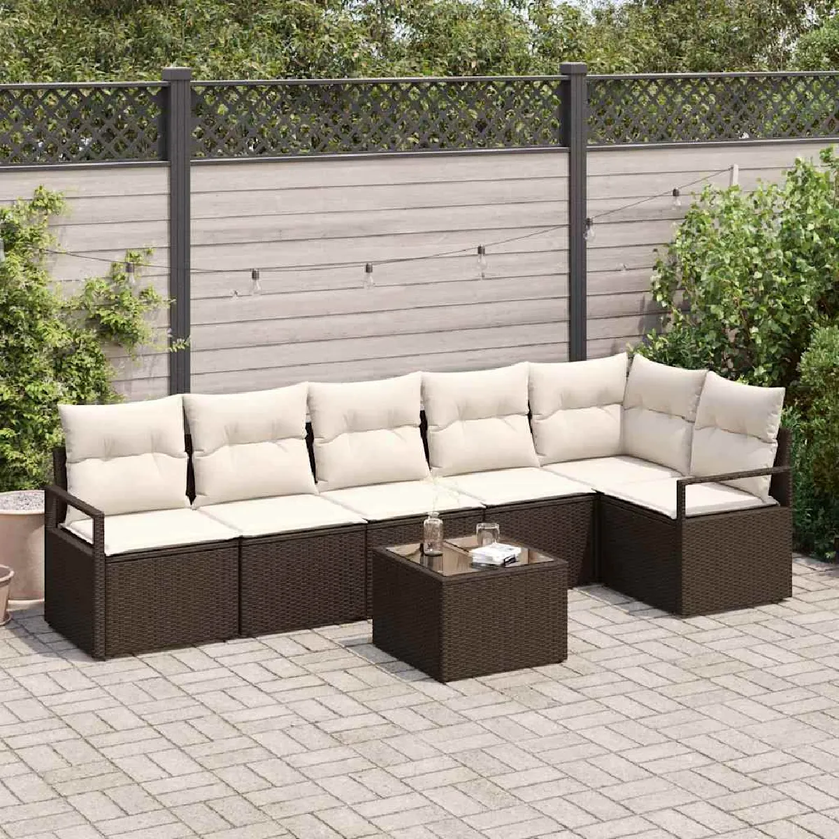 vidaXL Ensemble de canapé de jardin avec coussin 7 pcs et crème - vue 10