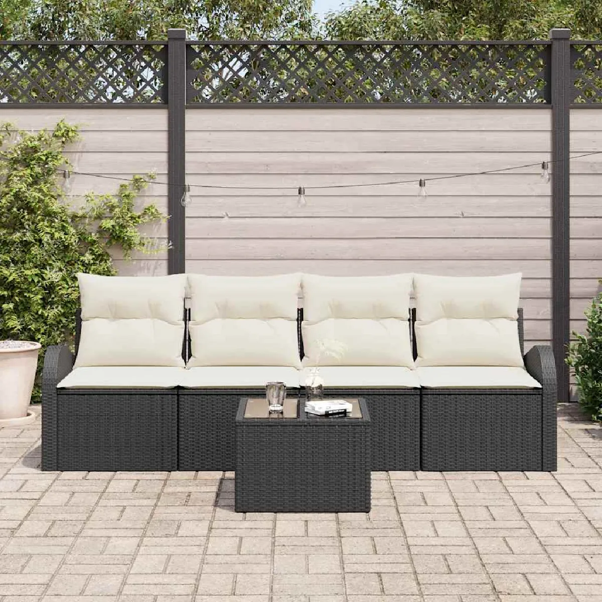 vidaXL Ensemble de canapé de jardin avec coussin 5 pcs et crème - vue 6