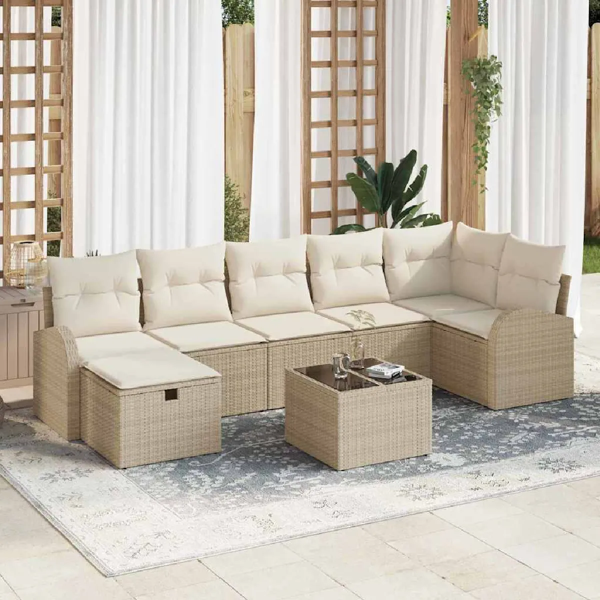 Vidaxl Beige Ensemble De Canapé De Jardin 8 Pcs Poly Rotin