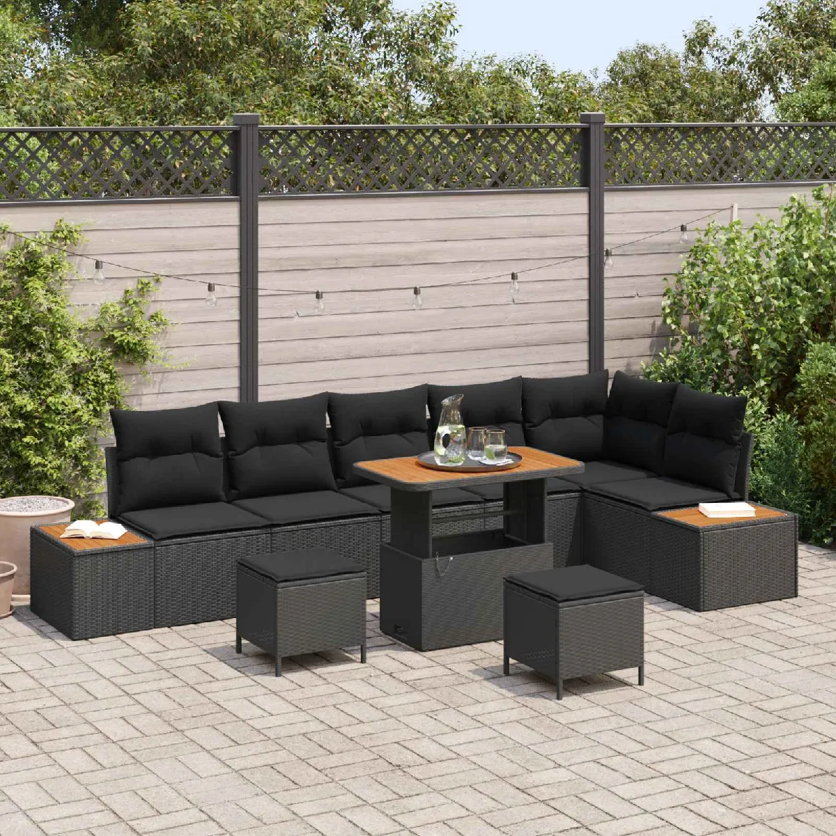 vidaXL Ensemble de canapé de jardin 9 pcs Noir polyrotin