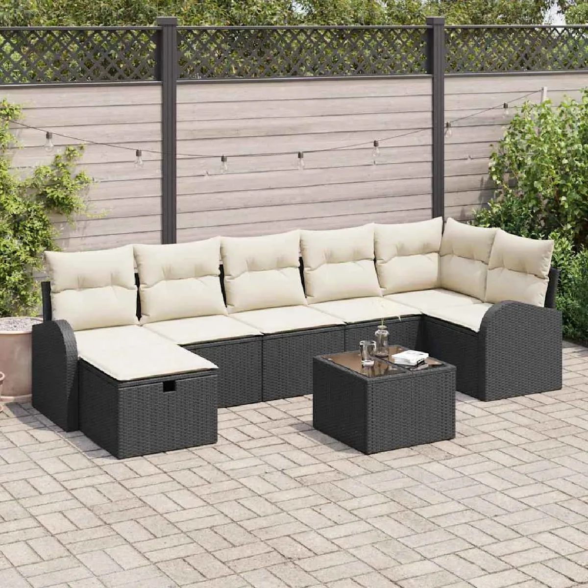 vidaXL Ensemble de canapé de jardin avec coussin 8 pcs Noir Poly rotin