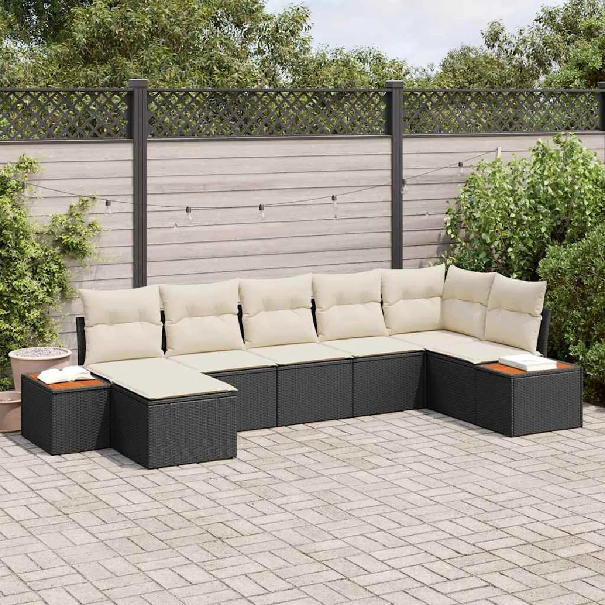 vidaXL Ensemble de canapé de jardin 7 pcs et crème Poly Rattan - vue 2
