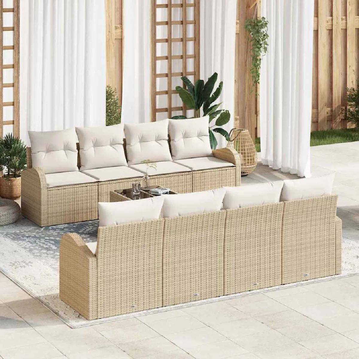 vidaXL Ensemble de canapé de jardin avec coussin 9 pcs et crème - vue 9