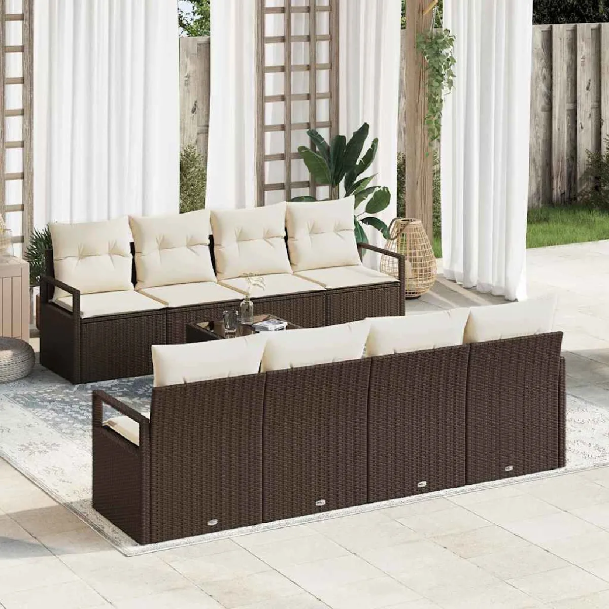 vidaXL Ensemble de canapé de jardin 9 pcs et Crème polyrotin - vue 9