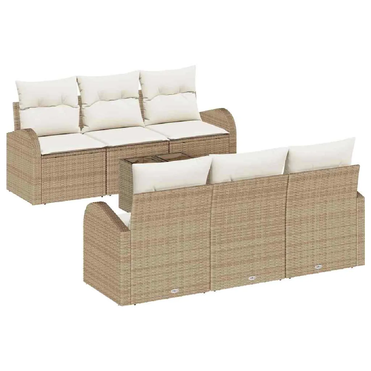 vidaXL Ensemble de canapé de jardin avec coussin 7 pcs et crème - vue 2