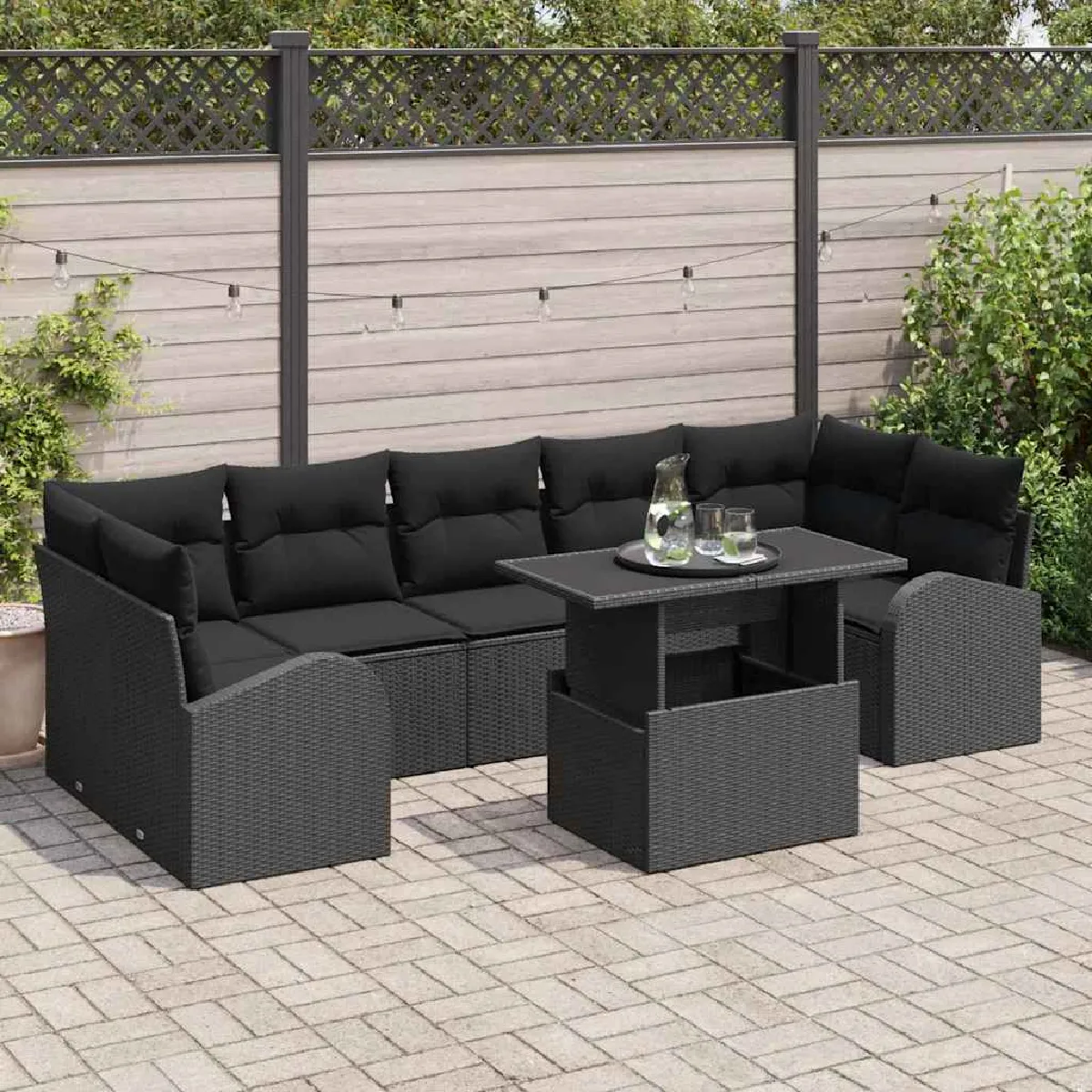 vidaXL Ensemble de canapé de jardin 8 pcs Noir Poly Rattan
