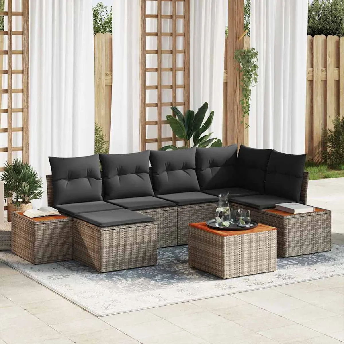 vidaXL Ensemble de canapé de jardin 7 pcs Gris Poly Rattan