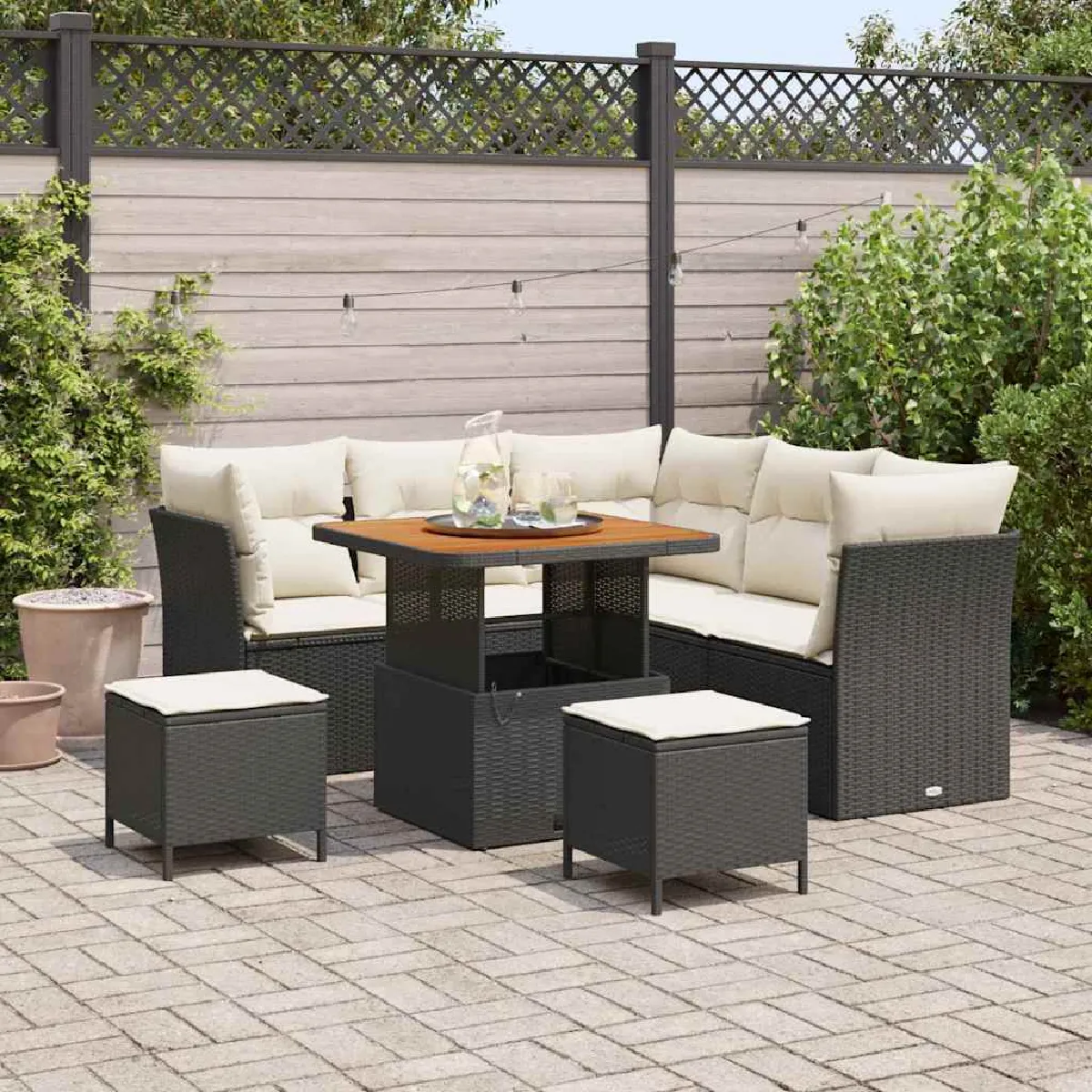 vidaXL Ensemble de canapé de jardin avec coussin 8 pcs et Crème - vue 7