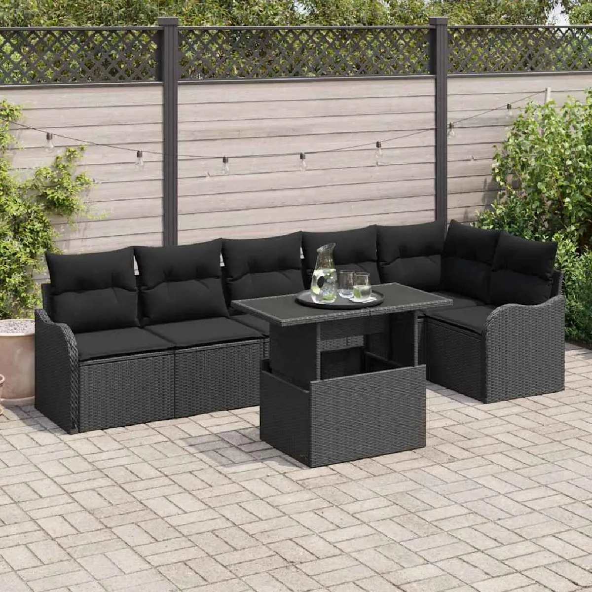 vidaXL Ensemble de canapé de jardin 7 pcs Noir Poly Rattan
