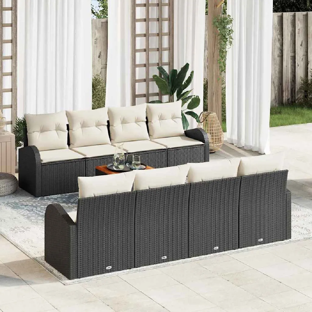 vidaXL Ensemble de canapé de jardin 9 pcs et Crème polyrotin - vue 7