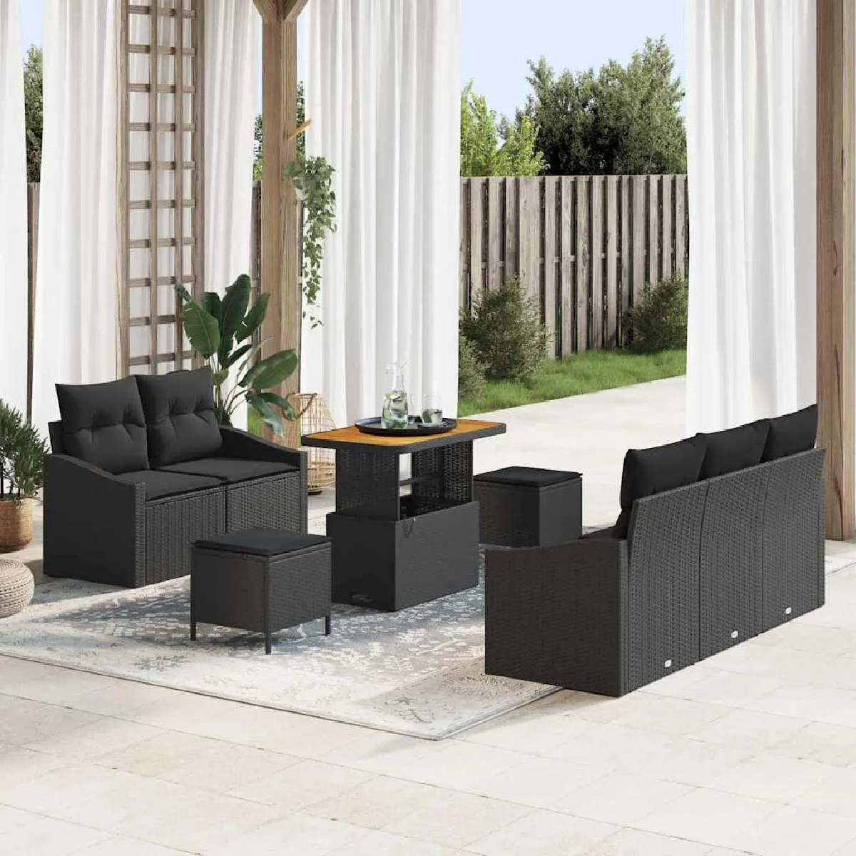 vidaXL Ensemble de canapé de jardin avec coussin 8 pcs Noir